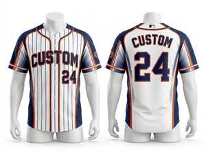 Camiseta de Béisbol Personalizada para Hombre, Blanca, Azul Marino y Naranja, con Botones, Sublimada, Absorbente de Humedad, Manga Corta, Corte Regular, para Adulto - Product Image 1