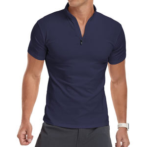T-shirt de sport pour homme, coupe athlétique, manches courtes, col montant, léger et respirant, avec fermeture éclair quart de tour. - Product Image 4