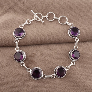 Natural <b>Amethyst</b> Gemstone <b>Bracelets</b> 925 Sterling Silver Link Chain <b>Bracelets</b> Round Shape Faceted Cut Fashion Jewelry For Women - Product Image 4
