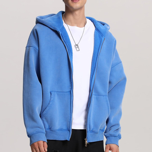 Sudadera con capucha unisex OEM de corte holgado con cremallera, estilo vintage, 500 GSM, forro polar cepillado, lavado ácido, lisa y básica - Product Image 3