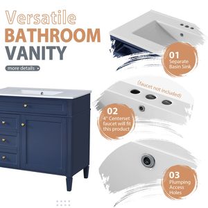 Mobile Bagno Moderno da 36 Pollici con Armadietto Portamedicinali, 2 Ante con Chiusura Ammortizzata, 4 Cassetti, Lavabo Singolo - Product Image 5