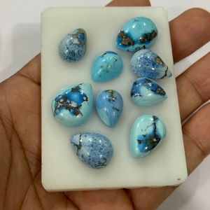 Cabochons en turquoise naturelle Golden Hill, forme poire, dos plat et lisse, bleu pastel, 2-10 carats, turquoise du Kazakhstan non traitée - Product Image 3