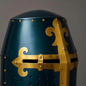 Casco de Caballero Templario Medieval con Cruz Roja, Armadura con Cadena Plateada y Forro de Cuero, Usable - Product Image 2