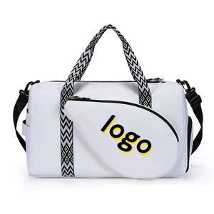 Bolsa Deportiva Unisex Blanca de Poliéster con Asas Negras en Zigzag, Cierre de Cremallera y Múltiples Compartimentos - Product Image 1