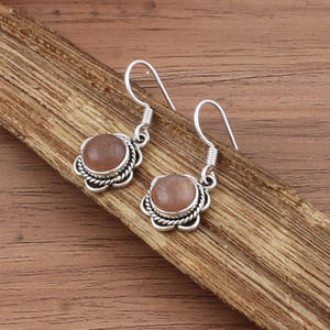 Pendientes de Piedra Lunar Melocotón Natural, Plata de Ley 925, Delicados, con Brillo Naranja, Joyería de Piedras Preciosas de Lujo, Regalo para Mujer, Fiesta - Product Image 6