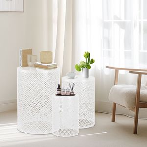Set di 3 tavolini moderni da esterno a incastro, 30, 35, 40 cm di altezza, bianchi, per patio, interni ed esterni - Product Image 2