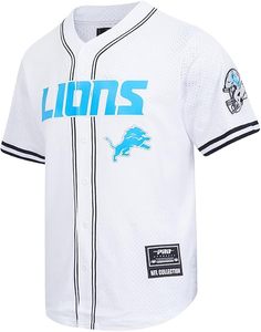 Maillot de baseball blanc des Lions avec logo bleu et bordure noire, en polyester, design durable, collection NFL - Product Image 2