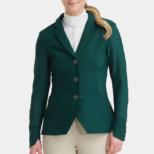 Green Polyester & Cotton Riding Jacket with Leather Details for Show Jumping <b>Equestrian</b> Wear Custom Logo - Product Image 5