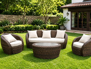 Modern Villa & Park Outdoor PE <b>Rattan</b> <b>Sofa</b> Set with 2 Armchairs 3 Seater <b>Sofa</b> and Round Coffee Table - Product Image 2