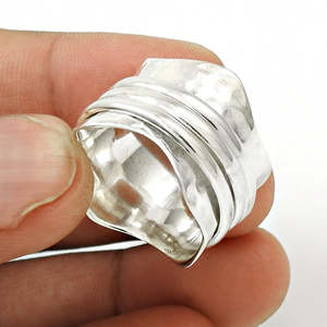 Hammered Design Invisible Setting 925 Sterling Silver Unisex <b>Spinner</b> Boho <b>Rings</b> Perfect For Engagement Wedding-Party-Events - Product Image 2