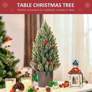 Albero di Natale Artificiale Miniatura Non Illuminato da 18 Pollici con Effetto Neve, Pigne e Bacche, Decorazione Natalizia da Tavolo - Product Image 4
