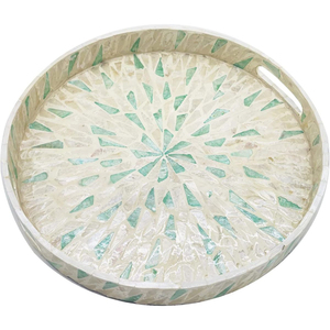 <b>Round</b> Shape Pearl Wooden Serving <b>Trays</b> With Handle For Dining <b>Table</b> Food & Drinks Serving <b>Trays</b> Home & Hotels Supplies - Product Image 1