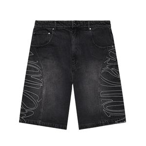 Pantalones cortos de mezclilla para hombre, con bordado personalizado, lavado a la piedra, de pierna ancha estilo globo, corte holgado y efecto descolorido por el sol - Product Image 3