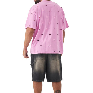 Camiseta de Algodón Desgastada Personalizada por el Fabricante, Estilo Ripped con Lavado Ácido, Talla Grande - Product Image 4