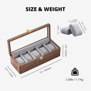 wood <b>Watch</b> Box for Men 5 Slot Wooden <b>Watch</b> <b>Case</b> <b>Watch</b> Display Box with Glass Lid <b>Watch</b> Holder for <b>Watch</b> Storage for Men - Product Image 4