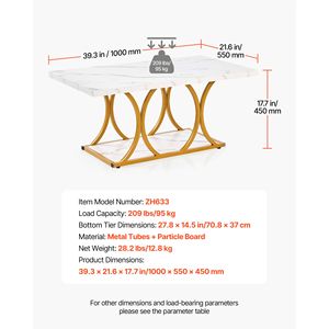 Tavolino da Caffè Moderno a 2 Livelli in Finto Marmo con Struttura in Metallo Geometrica, Robusto e Minimalista - Product Image 3
