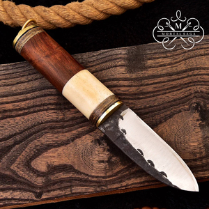 MORTAL SAGA Hand Forged Carbon Steel Blade Pukkoo Viking Knife Rosewood Handle <b>Leather</b> Sheath Hiking Lightweight Outdoor Camping - Product Image 1