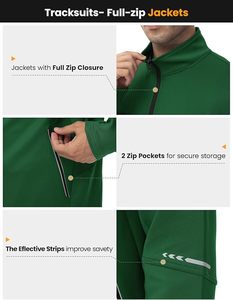 Chándal verde para hombre con cremallera completa, chaqueta de color sólido con cuello alto, ropa informal transpirable de poliéster. - Product Image 4