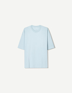 T-shirt homme bleu ciel oversize 100 % coton, coupe droite à épaules tombantes, impression logo personnalisée, streetwear uni, manches chauve-souris - Product Image 5