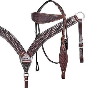 Ensemble de têtière pour cheval indien de qualité supérieure avec protège-poitrine, accessoires en cuir western, selle au meilleur prix - Product Image 1