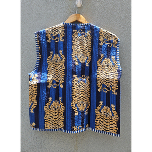 Chaleco acolchado de algodón Kantha para mujer, con estampado de tigre, sin mangas, abrigo de invierno con bolsillo, ropa exterior informal, regalo para ella. - Product Image 6