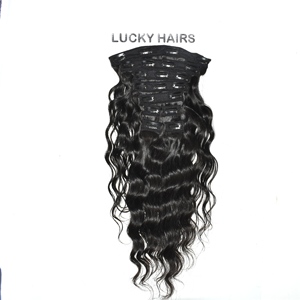 Indian Remy Human Hair <b>Clip</b> Extensions Natural Black Removable Hair Pieces Instant Volume Length Natural Wave Water Wave - Product Image 1