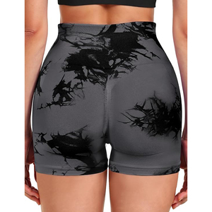 Tie Dye Seamless Yoga Shorts Women Black Grey Printed <b>Booty</b> Shorts High Waist Tummy Control Workout Gym Biker Shorts - Product Image 2