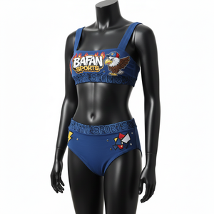 ชุดบิกินี่พรีเมียม 180 GSM ผ้าโพลีเอสเตอร์ผสมสแปนเด็กซ์ สีน้ำเงินกรมท่า ผ้าเนื้อยืด ปักโลโก้ ป้ายแบรนด์สั่งทำพิเศษ สำหรับผู้หญิง - Product Image 4