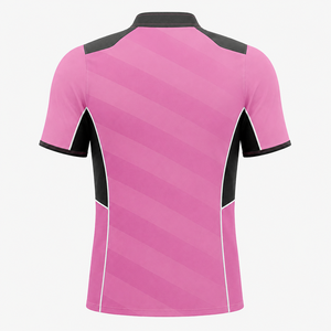 <b>Men</b> <b>Pink</b> Black Referee <b>Shirt</b> V Neck Short Sleeve Contrast Side Panels Custom Logo Professional Officials Performance Game Jersey - Product Image 2