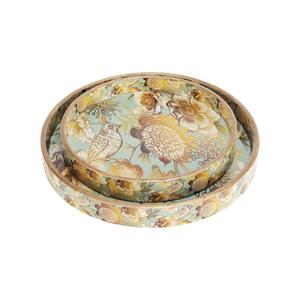 Nuevas Bandejas Decorativas con Estampado Botánico de Aves y Flores Doradas, Bandejas Redondas de Madera de Lujo para Servir, Venta al Por Mayor para Pedidos al Mayoreo - Product Image 5
