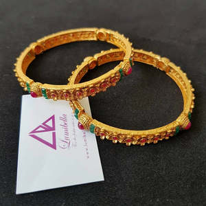 24K Gold Plated Ethnic Matte Kemp Stone Studded <b>Bangles</b> - Product Image 1