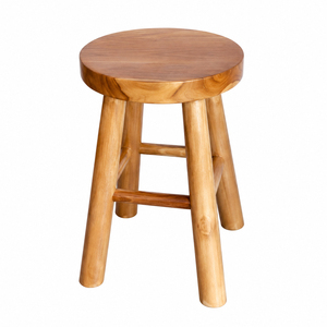 Repose-pieds rond artisanal Javana en teck massif, style rustique moderne, idéal pour cafés, restaurants, hôtels et salons - Product Image 3