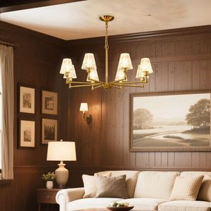 Metà del secolo 8-luce lampadario pendente in oro moderno impianto colonico per soggiorno o camera da letto in vetro e metallo Design - Product Image 3
