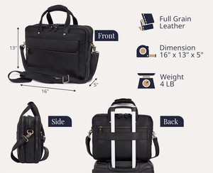 Full Grain <b>Leather</b> <b>Briefcase</b> for Men Top Choice Gifts Handcrafted Laptop Bag with Multiple Compartments Black Messenger bag - Product Image 2