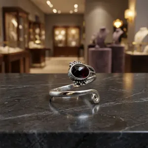 Superventas personalizado India granate plata 925 anillo ajustable Boho Sterling 925 anillo de dedo joyería de piedras preciosas - Product Image 4