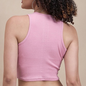 Débardeur court rose élégant pour femme, côtelé, col rond, sans manches, tricoté, vente en gros, fabriqué au Bangladesh, Made in BD 2026 - Product Image 4