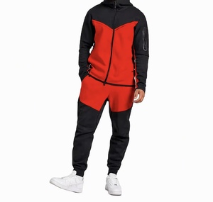 Chándal con Capucha para Hombre, Color Negro Oliva con Bloques de Color, Cierre de Cremallera, Manga Larga, Estilo Deportivo Casual, para Otoño, Corte Regular, con Bolsillos Laterales - Product Image 5