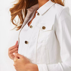 Veste en jean blanche en coton pour femme, manches longues, bouton unique, col mandarin, longueur normale, imprimé léopard, style décontracté - Product Image 6