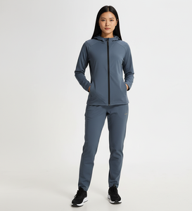 Conjunto de Chaqueta y Pantalones Deportivos de Terciopelo Sólido Antibacteriano de Peso Medio para Mujer, Otoño-Invierno, Personalizable - Product Image 6