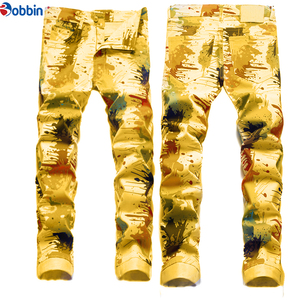 Pantalones Vaqueros Personalizados para Hombre, Corte Ajustado, Estampado con Salpicaduras de Pintura Coloridas, Diseño Casual, Cintura Media, Poliéster, Pierna Recta - Product Image 4
