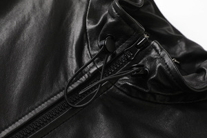 Veste en cuir PU respirante imprimée pour femme, fermeture éclair, col mandarin, vêtement d'extérieur tissé, tenue assortie pour couple, automne, noir - Product Image 5