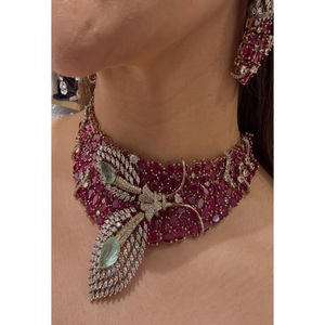 Magnifique ensemble collier ras-du-cou et boucles d'oreilles en laiton plaqué or avec moissanite doublette, qualité supérieure, tendance et élégant, pour femme, idéal pour mariage - Product Image 2