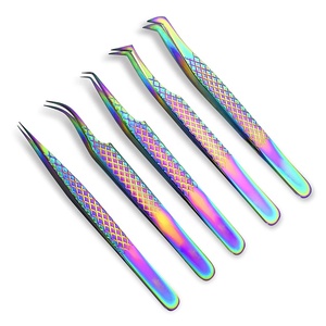 Ensemble professionnel de 5 pinces à épiler en acier inoxydable de précision durables pour extensions de cils, pointes droites, courbées et angulaires pour la beauté - Product Image 2