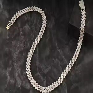 Luxury Silver Cuban Link <b>Chain</b> Fully <b>Iced</b> <b>Out</b> White Gold VVS Studded Moissanite Round Cut Diamond Tester for Wedding - Product Image 3