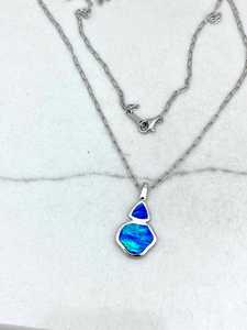 Reversible Sterling Silver Opal Necklace Blue White Stone Pendant Double Sided Jewelry Women Gift Wholesale - Product Image 5