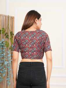 Chemisier en coton à imprimé floral, couleur bordeaux, ensemble de vêtements pour femmes, haut confortable, tissu respirant, élégant, formel, été - Product Image 5