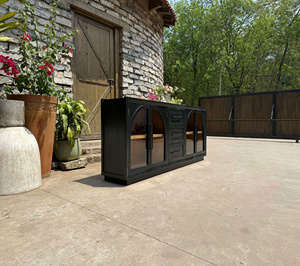 Vintage Luxury Pine Wood Glass Door <b>Cabinet</b> Durable Storage for Living Room. - Product Image 6