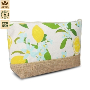 Pochette cosmétique personnalisée en toile de jute avec fermeture éclair 28x16x6cm, sac de voyage imprimé pour maquillage et articles de toilette, vente en gros, fabricant OEM, marque privée - Product Image 1
