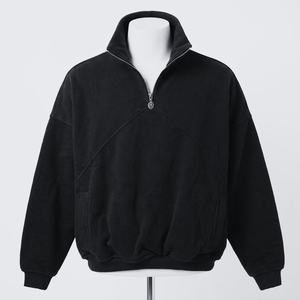Sudadera de Forro Polar con Media Cremallera para Hombre, Negra, Corte Regular, Color Sólido, Manga Larga, Cuello Alto, Estilo Casual para Otoño - Product Image 1