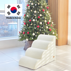 Modern Indoor 4-Step Dog <b>Stairs</b> Ivory AMP-4-IV Fabric Non-Slip Removable <b>Cover</b> Memory Foam Support - Product Image 1